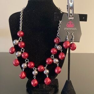 Paparazzi Bold Red and Silver Necklace Set